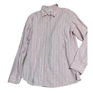 Xirena Button Up Shirt‎ Women’s Sz S Pink Linen Blend Striped Gold Long Sleeve